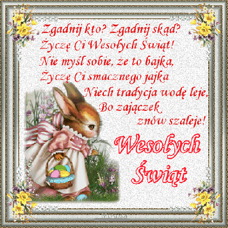 Króliczek z koszykiem i życzeniami